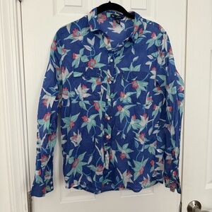 Gap Boyfriend Fit Blue Floral Button-Up‎ Cotton Lightweight Shirt Women's XS EUC
